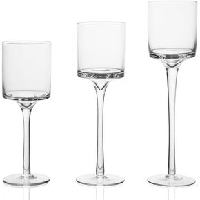 Set of 3 Candlestick & Tealight Candle Holders Tall High Elegant Clear Glass Tealight Holder Suitable for Candles Under 6cm (2.36") in Diameter Fit Home Party Wedding Table Centerpiece Decor…