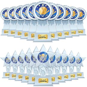 24 Pcs Clear Acrylic Baseball Champion Trophy Award Bulk for Adult Baseball Player 6.5 Inch Star MVP Medals Participation Award Trophies for Sports Competition Rewards Prizes in Saudi Arabia