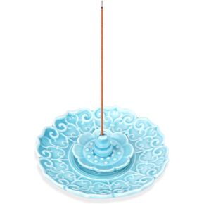 Incense Burner Lotus Incense Stick Holder Incense Holder for Sticks Ceramics Incense Burner Tray for Home Decor Yoga Meditation (Blue)