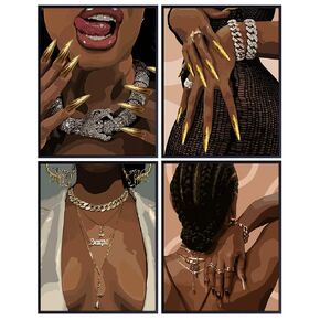 Black women African American Art - Melanin black Girl Magic Cool Wall Art- Home Decor Aesthetic Wall Collage - African Americans Black Art - Boho-chic Chic Trendy Wall Decor, African American Wall Art