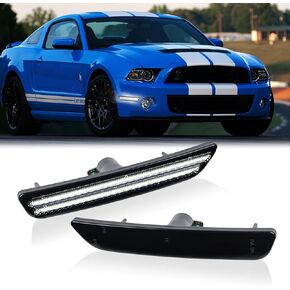 LED Side Marker Lights Front Bumper Fender White Parking Lamps for 2010-2014 Ford Mustang 2PCS, Smoked Len