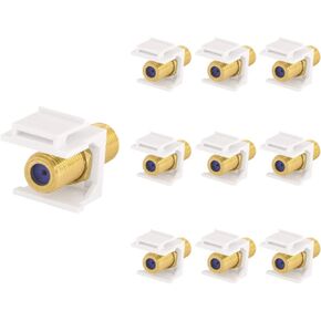 VCE Coax Keystone Jack Insert 10-Pack, 3GHz Coaxial Cable Connector, F-Type RG6 Cable Extender Female to Female for Wall Plate and Patch Panel, Gold-Plated