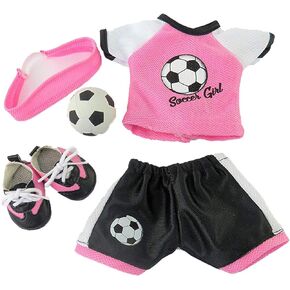 American Fashion World Pink Soccer Outfit for 14-Inch Dolls | Soccer Ball Included | Premium Quality & Trendy Design | Dolls Clothes | Outfit Fashions for Dolls for Popular Brands