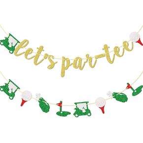 Let's Par-Tee Banner, Golf Themed Birthday Banner, Retirement Party Decor for Golf Lover, Golf Party Decorations, Gold Glitter