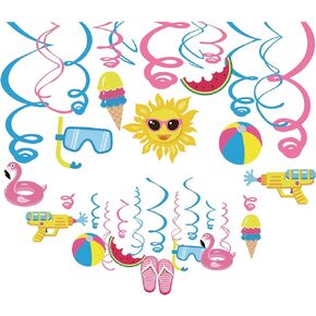 30Ct Pool Party Hanging Swirl Decorations,Hawaiian Party,Beach Party,Luau Party,Summer Fun,Water Party for Girls,Boys,Kids,Sunny Day,Home,Classroom,Baby Shower