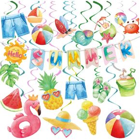 ديكورات حفلات حمام السباحة الصيفية، ديكورات حفلات الشاطئ، ديكورات صيفية ملونة، دوامات معلقة للمنزل والمكتب والفصول الدراسية وديكور حفلات أعياد الميلاد على شاطئ هاواي، 61 حزمة in Kuwait