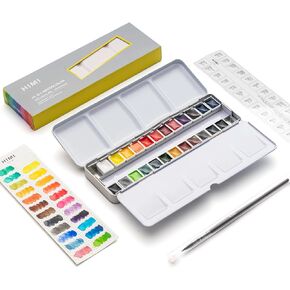 HIMI Travel Watercolor Set, 24 Colors, 2 ml/0.07 Fl Oz, Portable Tin Box Watercolor Paint Set, Watercolor Paint Art Supplies for Beginners and Professional Artists.