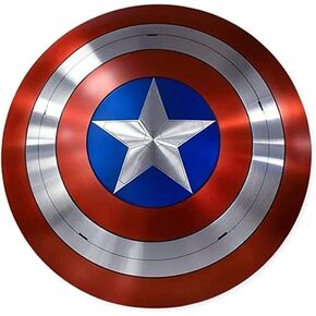 Captain Shield 22 Inch Captain Round America Shield Metal Replica Halloween Medieval Armor Cosplay Shield, LARP Combat Shield Cosplay Shield, Red Rustic Vintage Home Decor Gifts (24 Inches)