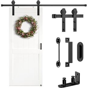 Sliding Barn Door Hardware Kit 6.6 FT Heavy Duty-Smoothly and Quietly- Easy to Install with Adjustable Floor Guide, Door Hook and 2 Handles - Fit 1 3/8-1 3/4" Thickness(I Shape Hanger)