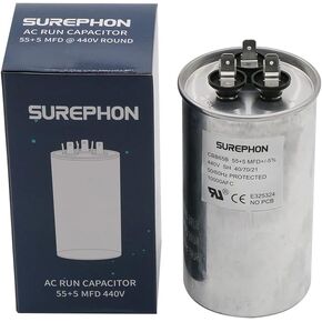 مكثف تشغيل CBB65 للتيار المتردد 55/5 فائق التوهج 55+5 MFD مزدوج 370-440 فولت، يعمل في أنظمة التدفئة والتهوية وتكييف الهواء، ومكيفات الهواء، والمضخات الحرارية in Kuwait