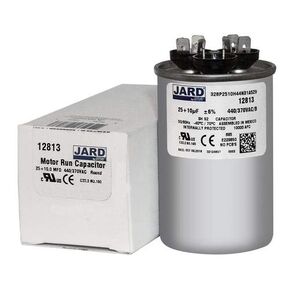 25 + 10 x 370 or 440 VAC Round Dual Run Capacitor by Jard # 12813