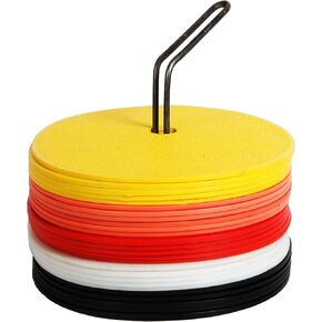 Rubber Flat Agility Dot Marker with Hole, Pack of 20, Multi-Color with Metal Stand | Soft Round Flexible Spot Marker | Anti Slip Skid Rubber | Indoor and Outdoor Marker, 15 cm Diameter in Kuwait