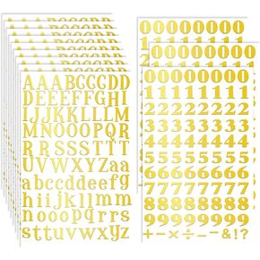 Prasacco 12 Sheets Gold Letter Stickers, Self Adhesive Alphabet Letter Stickers Small Alphabet and Number Stickers Grad Cap Craft Decorations for DIY Art Craft Graduation Cap Decoration