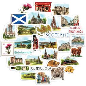 Navy Peony Spectacular Scotland Travel Stickers (30pcs) - Watercolor, Waterproof, Scottish Themed Vacation Decals for Journals, Scrapbooks, Tumblers
