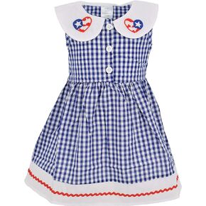 Unique Baby Girls 4th of July Gingham Flag Red White Blue Dress