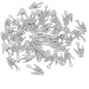 Honbay 50PCS Antique Silver Alloy I Love You Hand Sign Hand Gesture Charms Pendants for Jewelry Making and DIY Crafts