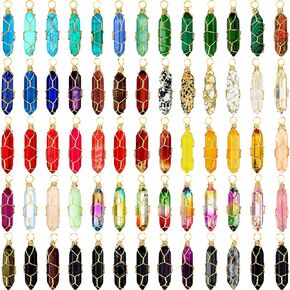 Kigeli 64 Pcs Hexagonal Natural Crystal Pendant Gemstone Pointed Quartz Stone Pendants Bulk for Necklaces Jewelry Making DIY Craft Women Friends Gift