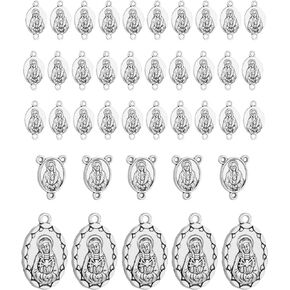 40pcs Seven Sorrows Rosary Centerpiece Our Lady Jesus Connector Spacer Medal Pendant, DIY Rosary Making Supplies Accessories