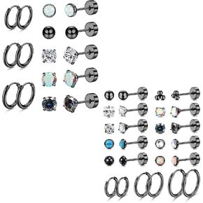 Jstyle أقراط فولاذية جراحية للأذنين الحساسة لا تسبب الحساسية 20 جرام مجموعة أقراط حلقية للنساء والرجال كرة أوبال صغيرة تشيكوسلوفاكيا من الفولاذ الجراحي أقراط غضروف مسطحة الظهر - لون أسود in Kuwait