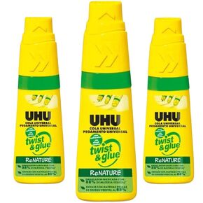 UHU Twist & Glue RENATURE - Solvent Free, Multi Purpose Adhesive in a Plant Based, Bottle 35ML, Pack of 3