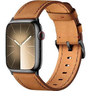 سوار جلدي عتيق متوافق مع سوار ساعة Apple 44 مم 45 مم 49 مم 42 مم 41 مم 40 مم 38 مم للرجال والنساء، حزام ساعة من الجلد الأصلي المحبب لسلسلة iWatch 9 8 7 6 5 4 3 2 1 SE Ultra/Ultra 2