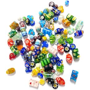 Hicarer 100 Pieces Assorted Glass Beads for Jewelry Making Adults, Large and Small Mixed Shaped Glass Beads Bulk for DIY Necklaces Bracelets, Crafting Supplies Kit