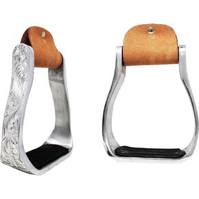 Horse Saddle Aluminium Western Riding SS Stirrups Leather Tread 51153