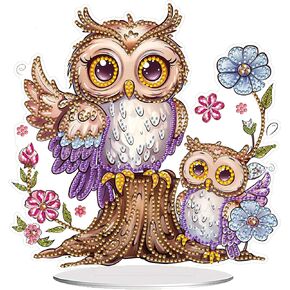 Nivvey Table Top Diamond Art Painting Kit Owl, Desk Animal Gem Painting Ornament Kit for Adults, 7.6x7.7inch DIY Stand Up Acrylic Board Painting with Box Package