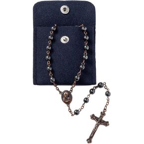 Rosary Beads Catholic - 6mm Hematite Rosary Beads, Jerusalem Holy Soil Cross Antique Religious Rosary Beads, Exquisite Gifts for Men Women