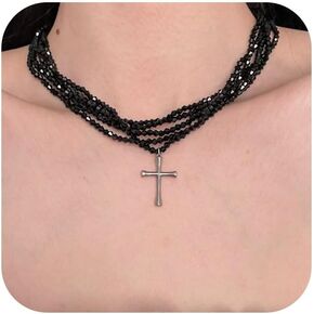 Black and Red Beaded Cross Necklace - Stylish Jewelry for Men and Women