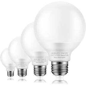 4 Pack Daylight Bathroom Light Bulbs, 60 watt Equivalent, E26 Medium Base, G25 LED Globe Light Bulbs for Bathroom Vanity, 5000K Bright White Round Light Bulb Over Mirror, 120V, Non-dimmable