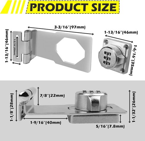 Password Hasp Locks, 90 Degree Barn Door Lock, Keyless Combination Lock for Small Doors, Cabinets, Barn Door, Bathroom, Outdoor, Garden (Black-1pc, 97mm) in Saudi Arabia