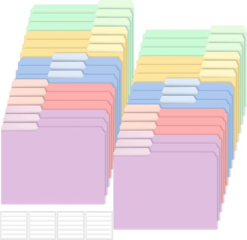 100 Pcs Plastic Manila File Folders Letter Size Waterproof 5 Colored 1/3 Cut Tabs Folders with Sticky Labels Plastic Folders 11.6 x 9 Inch File Folders for School Office in Saudi Arabia