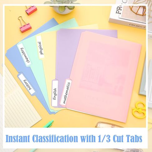 100 Pcs Plastic Manila File Folders Letter Size Waterproof 5 Colored 1/3 Cut Tabs Folders with Sticky Labels Plastic Folders 11.6 x 9 Inch File Folders for School Office in Saudi Arabia