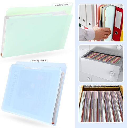 100 Pcs Plastic Manila File Folders Letter Size Waterproof 5 Colored 1/3 Cut Tabs Folders with Sticky Labels Plastic Folders 11.6 x 9 Inch File Folders for School Office in Saudi Arabia