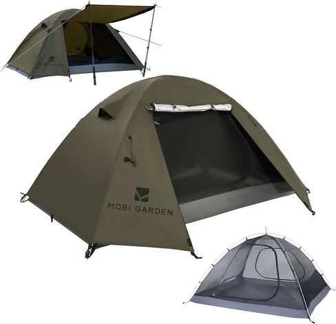 خيمة تخييم MOBI GARDEN تتسع لشخصين أو شخصين، خيمة خفيفة الوزن تحمل على الظهر مقاومة للماء والرياح، خيم خارجية مزدوجة الطبقات للتخييم والمشي لمسافات طويلة والسفر لتسلق الجبال in Kuwait