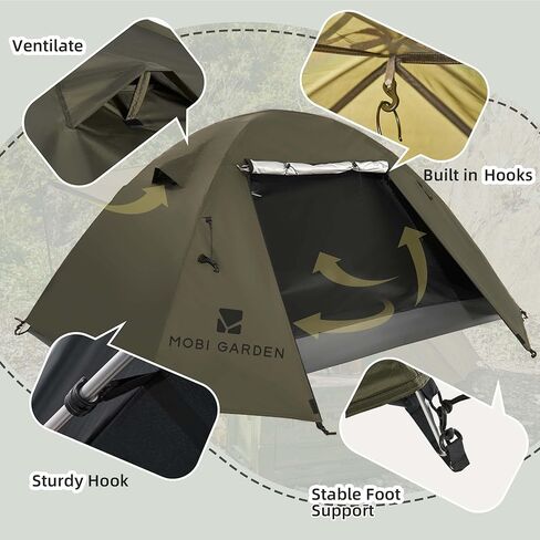 خيمة تخييم MOBI GARDEN تتسع لشخصين أو شخصين، خيمة خفيفة الوزن تحمل على الظهر مقاومة للماء والرياح، خيم خارجية مزدوجة الطبقات للتخييم والمشي لمسافات طويلة والسفر لتسلق الجبال in Kuwait