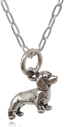 Sterling Silver Tiny Dachshund German Wiener Dog 3D Charm Necklace, 18" in Saudi Arabia