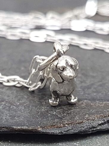 Sterling Silver Tiny Dachshund German Wiener Dog 3D Charm Necklace, 18" in Saudi Arabia