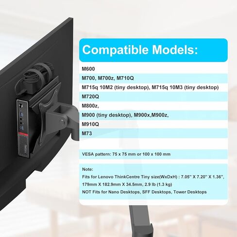 حامل لجهاز Lenovo Mini PC VESA لجهاز Lenovo ThinkCentre M600 M700 M710Q M715q M720Q M73 M800z M900 M910Q دعامة تثبيت لأجهزة الكمبيوتر المكتبية الصغيرة لجدار الذراع VESA وحامل تحت المكتب in Kuwait