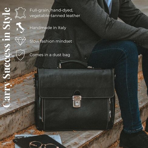حقيبة جلدية مقاومة للوقت - حقيبة كمبيوتر محمول للأعمال للرجال - حقيبة جلدية إيطالية مصنوعة يدويًا - حقيبة رسول in Kuwait