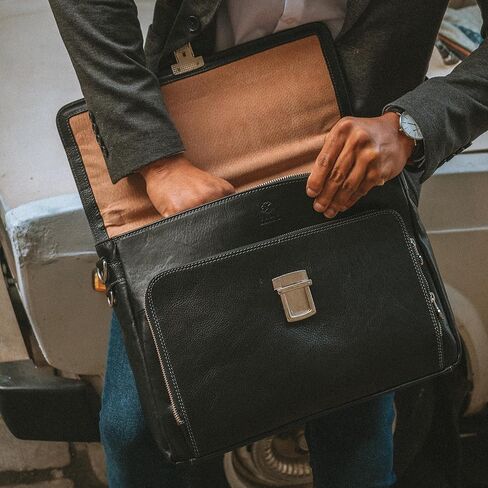 حقيبة جلدية مقاومة للوقت - حقيبة كمبيوتر محمول للأعمال للرجال - حقيبة جلدية إيطالية مصنوعة يدويًا - حقيبة رسول in Kuwait