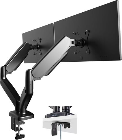 Dual Monitor Mount, 32’’Computer Monitor Stand for Desk, VESA Monitors Arm Adjustable Stands with Gas Spring Arms, C-Clamp and Grommet Mounting Base, Black in Saudi Arabia