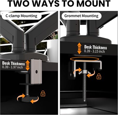 Dual Monitor Mount, 32’’Computer Monitor Stand for Desk, VESA Monitors Arm Adjustable Stands with Gas Spring Arms, C-Clamp and Grommet Mounting Base, Black in Saudi Arabia