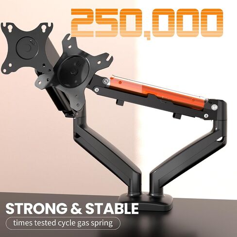 Dual Monitor Mount, 32’’Computer Monitor Stand for Desk, VESA Monitors Arm Adjustable Stands with Gas Spring Arms, C-Clamp and Grommet Mounting Base, Black in Saudi Arabia