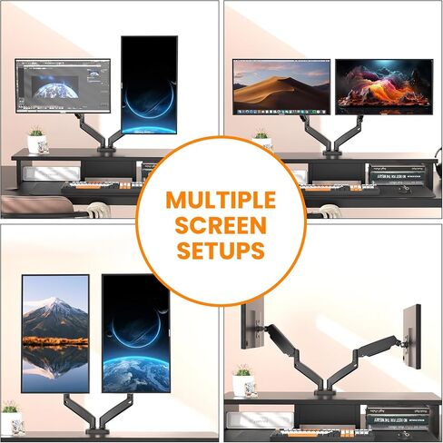 Dual Monitor Mount, 32’’Computer Monitor Stand for Desk, VESA Monitors Arm Adjustable Stands with Gas Spring Arms, C-Clamp and Grommet Mounting Base, Black in Saudi Arabia
