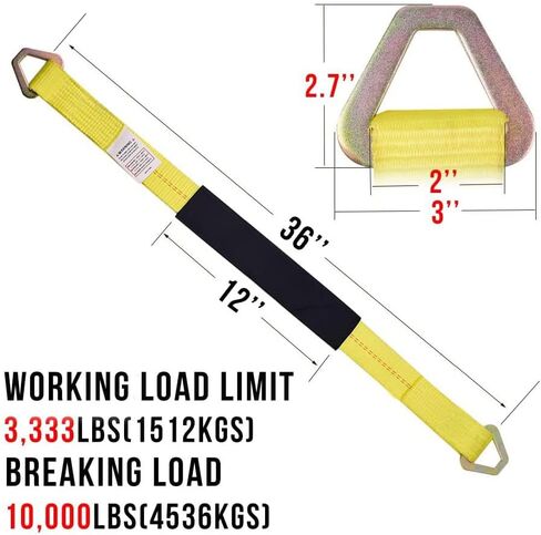 أشرطة ربط طويلة للمحور بطول 5.08 سم × 91.44 سم من Otherya مع حلقة على شكل حرف D وأكمام واقية - سعة 10.000 رطل - أداة سحب السيارات الأوتوماتيكية لسيارات Demco Kar Kaddy Dollys (عبوة من 4 قطع) in Kuwait