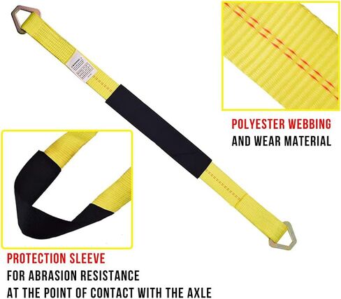 أشرطة ربط طويلة للمحور بطول 5.08 سم × 91.44 سم من Otherya مع حلقة على شكل حرف D وأكمام واقية - سعة 10.000 رطل - أداة سحب السيارات الأوتوماتيكية لسيارات Demco Kar Kaddy Dollys (عبوة من 4 قطع) in Kuwait
