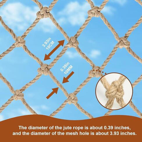 شبكة تسلق، شبكة تسلق بطول 3 أقدام × 13.1 قدم للأطفال في الهواء الطلق، شبكة أمان، شبكة حبل، شبكة جوت، شبكة أمان للشرفة، شبكة حماية درابزين السلالم، تسلق منزل الشجرة، شبكة حبل للديكور الداخلي والخارجي in Kuwait