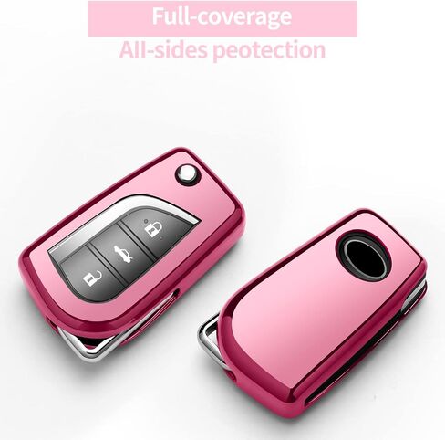 Autophone Compatible with Toyota Key Fob Cover with Keychain Soft TPU 360 Degree Protection Key Case for Fortuner Tundra Camry RAV4 Highlander Corolla Smart Key(Pink) in Saudi Arabia